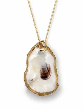 Hand-Painted Gilded Oyster Shell Necklace | Adjustable chain and Freedom Clasp